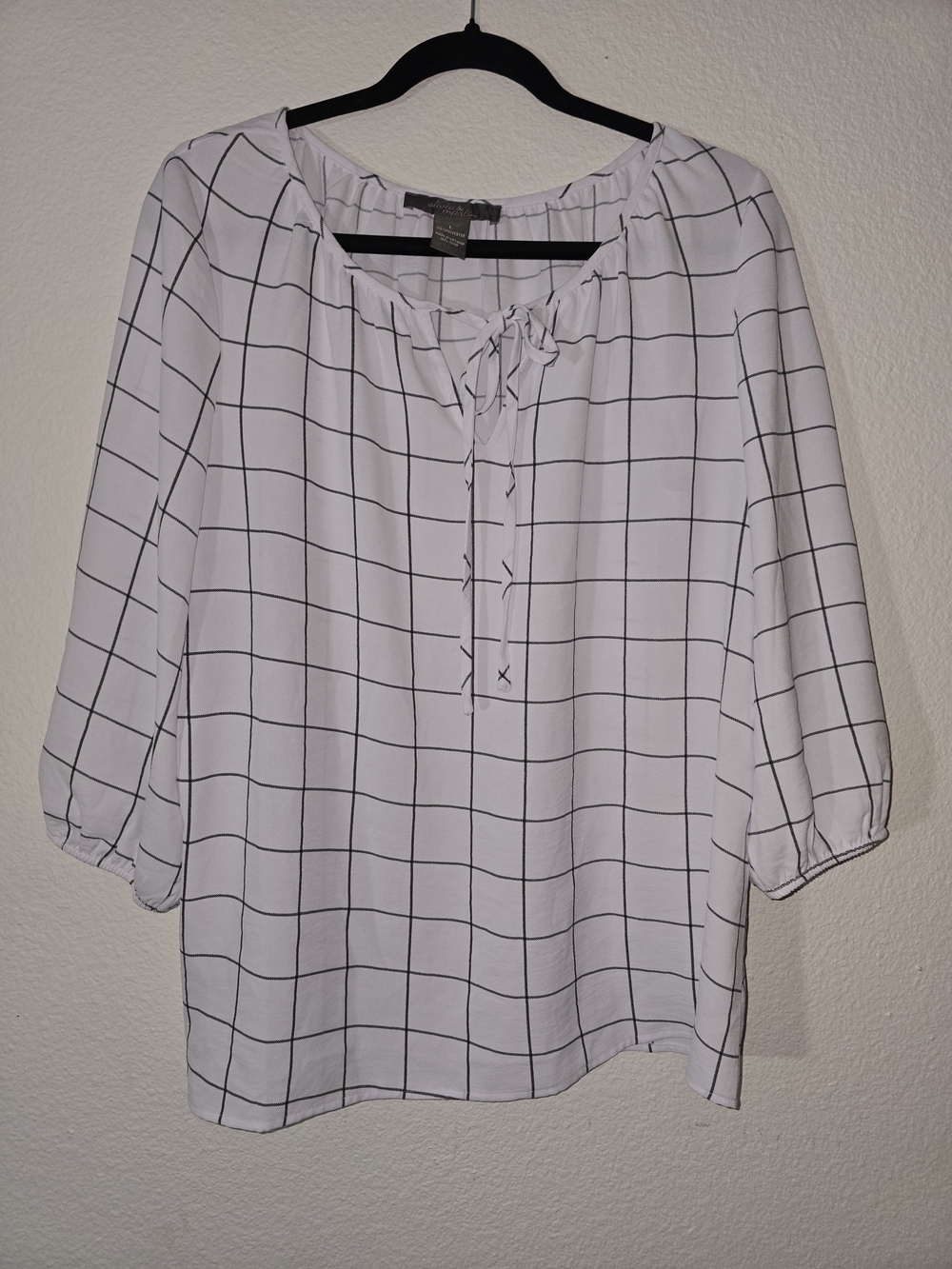 Windowpane Tie-Neck Blouse in White - Women